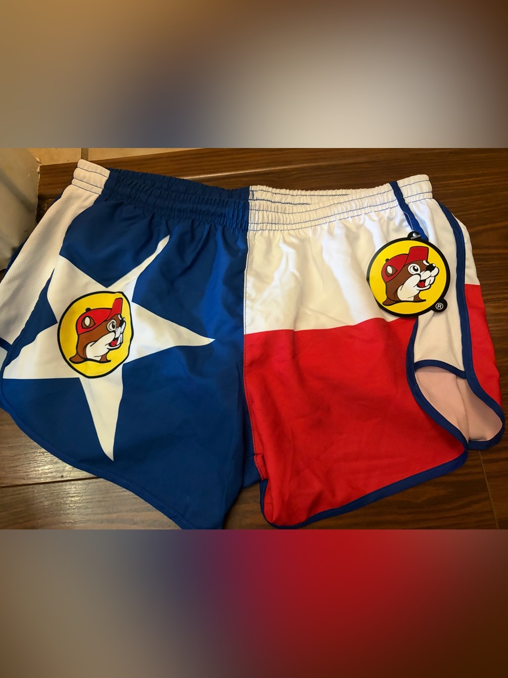 Womens athletic Bucees Red White Blue  Texas Shorts